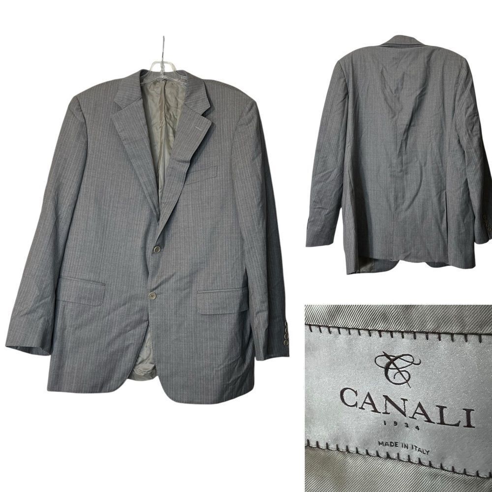 Canali men’s sport coat blazer jacket 44R gray pinstripe 100% wool‎ business